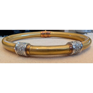 SOHO 18K Yellow Gold & Enamel Bangle Bracelet Hinged with Diamonds